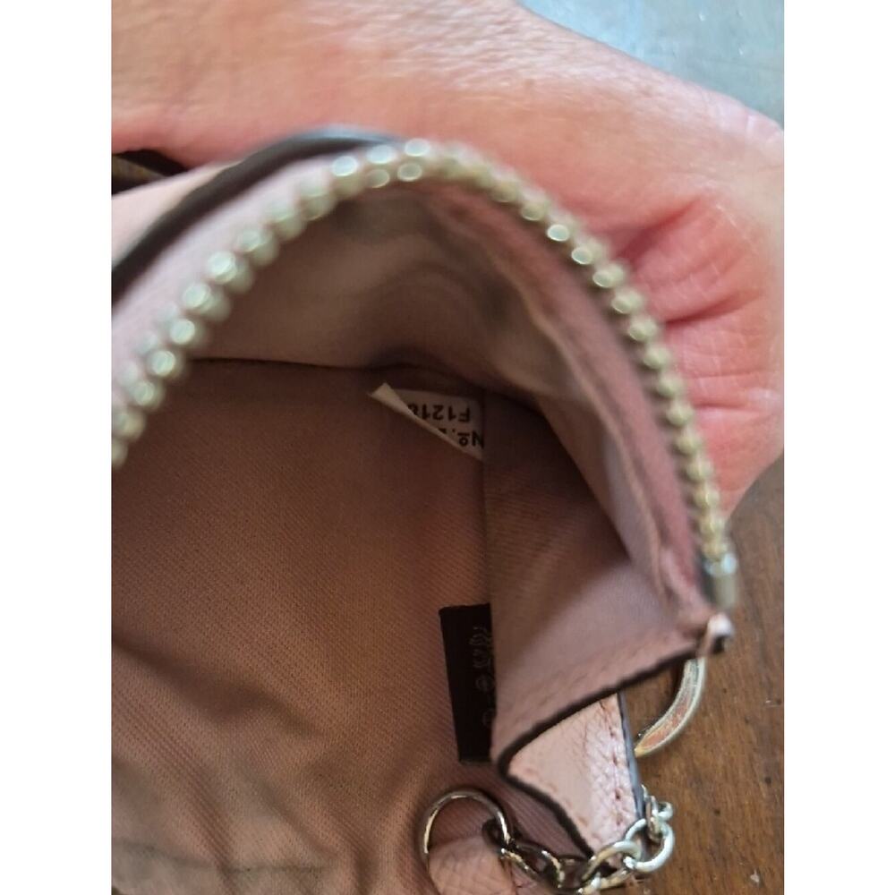 Coach Small Pink Pebbled Leather Card Holder with Keyring - Picture 5 of 14